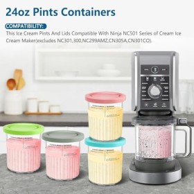Auvrgmin Lot de 4 récipients Creami pour machine à crème glacée Ninja Creami Deluxe NC501, NC501EU NC500, avec couvercle, san