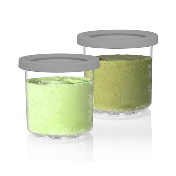 2 Pièces Bacs pour Ninja CREAMi machine à crème glacée et à desserts glacés, Pot Godets et Couvercles pour Creamy NC300EU NC3