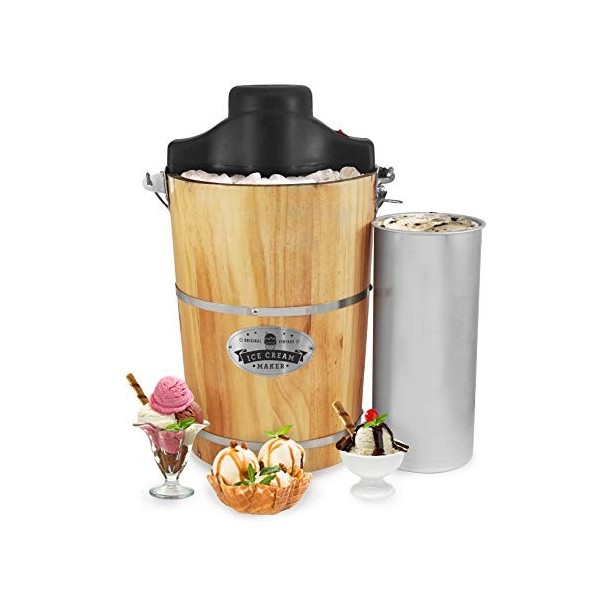 Elite Gourmet EIM916 Sorbetière électrique vintage en bois des Appalaches, 5,7 L, avec manivelle moulée sous pression, prépar
