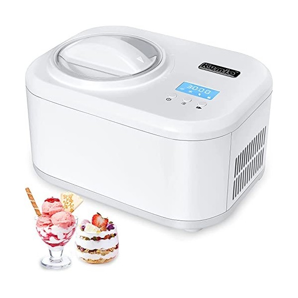 KUMIO Sorbetière Electrique avec Compresseur Auto-refroidissant, Ecran LCD et Minuterie, Machine à Sorbet Yoghourt Glacé, Pal