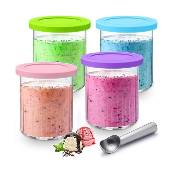HAIWILL Lot de 4 récipients Ninja Creami pour machine à glace NC501 NC500 Series 680 ml 11 en 1, sans BPA, passe au lave-vais