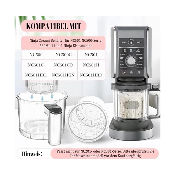 HAIWILL Lot de 4 récipients Ninja Creami pour machine à glace NC501 NC500 Series 680 ml 11 en 1, sans BPA, passe au lave-vais