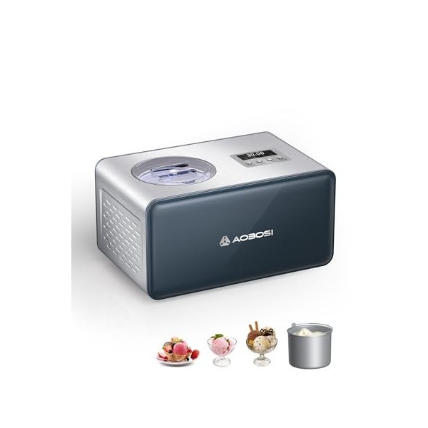 AAOBOSI Sorbetière 1,6L avec 4 modes,3 en 1,sans pré-congélation avec compresseur intégré,yaourt glacé,sorbetière domestique,