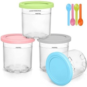 Auvrgmin Lot de 4 bacs à glace, avec couvercles, pour crème glacée, fabriqués à la maison, avec couvercle, compatibles avec l