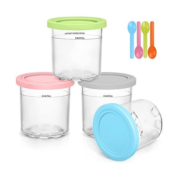 Auvrgmin Lot de 4 bacs à glace, avec couvercles, pour crème glacée, fabriqués à la maison, avec couvercle, compatibles avec l