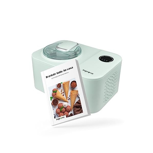 Improve Sorbetière avec compresseur professionnel auto-refroidissant, panier antiadhésif 1,2 l, minuterie réglable, écran LED
