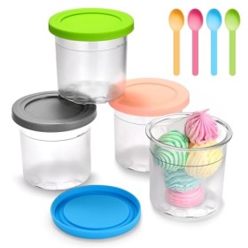 Peoueu Creami NC300EU Lot de 4 récipients pour sorbetière Ninja Creami NC300EU, avec couvercle en silicone pour sorbetière Ni