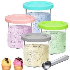Bacs à Crème Glacée pour Ninja Creami, 4PCS Récipients à Crème Glacée, Dessert Tubs avec Couvercles e Cuillères,Réutilisables