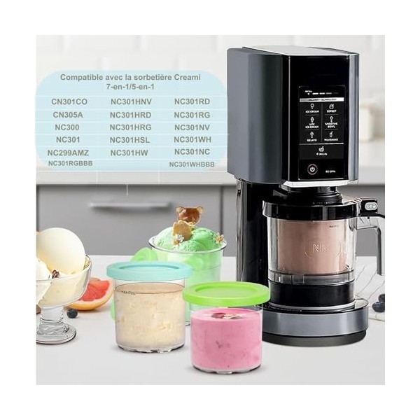 Bacs à Crème Glacée pour Ninja Creami, 4PCS Récipients à Crème Glacée, Dessert Tubs avec Couvercles e Cuillères,Réutilisables