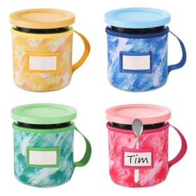 4 Pièces Impressions Colorantes Étui Néoprène Glace, avec Poignée Porte-Cuillère et Fente pour Plaque Signalétique Réutilisab