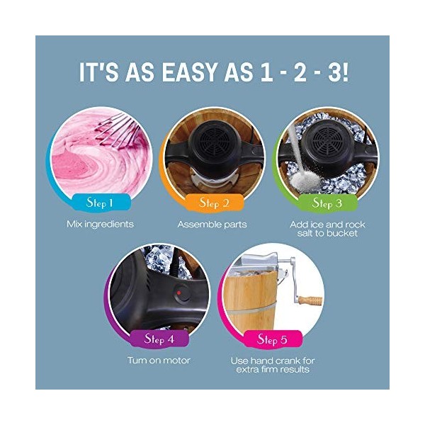 Elite Gourmet EIM402 Sorbetière électrique vintage en bois de 3,8 L, manivelle classique moulée sous pression, pour préparati