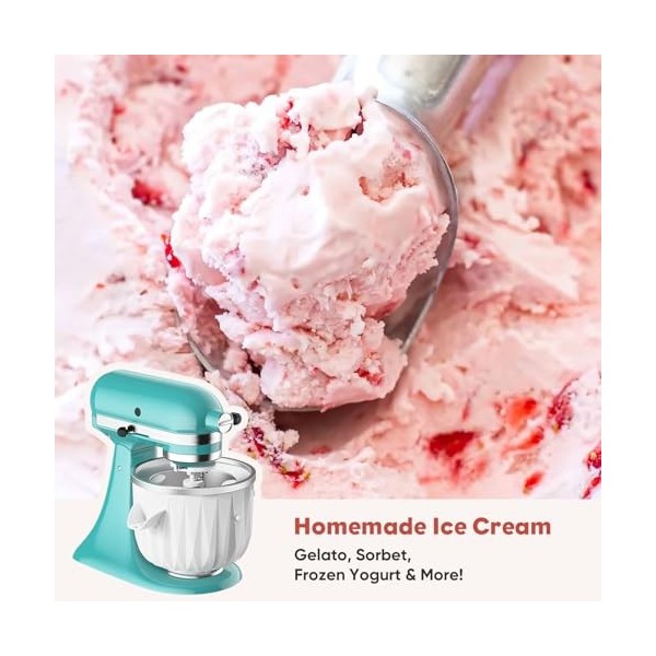 Coolcook Embout pour crème glacée pour Kitchenaid, compatible avec les batteurs 4,5-6 Qt, sorbetière 2 quart pour sorbet, gel