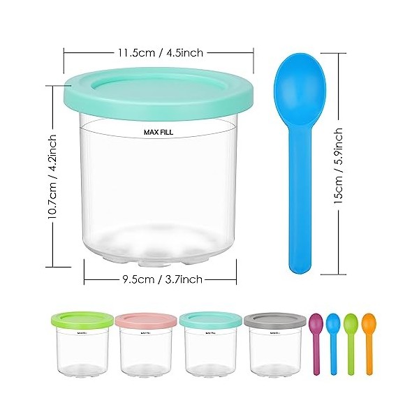 Yitriden Creami Lot de 4 récipients à glace avec couvercle pour sorbetière Ninja passent au lave-vaisselle pour NC301 NC300 N