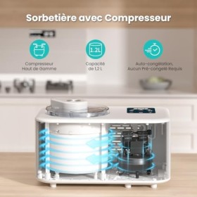 Sorbetiere Turbine a Glace avec Compresseur Sorbetière Electrique 1,2L Machine a Glace et Sorbetières pas de Pré-congélation 