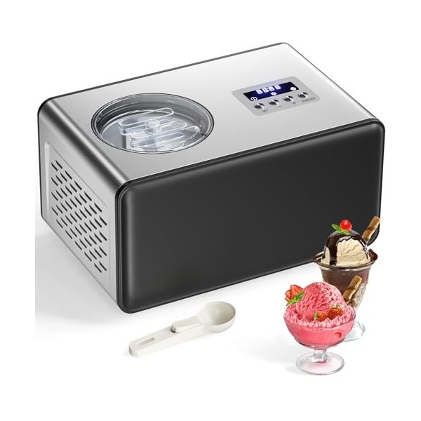 Sorbetiere Turbine a Glace avec Compresseur Sorbetière Electrique 2L Machine a Glace pas de Pré-congélation Machines à Glace 