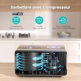 Sorbetiere Turbine a Glace avec Compresseur Sorbetière Electrique 2L Machine a Glace pas de Pré-congélation Machines à Glace 