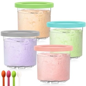 Ninja Creami Deluxe Lot de 4 pintes et couvercles de rechange sans BPA, passent au lave-vaisselle, couvercles colorés, 24 oz 
