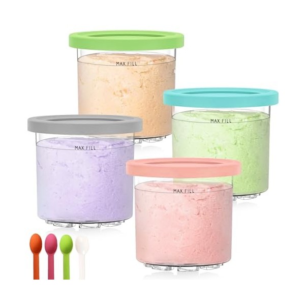 Ninja Creami Deluxe Lot de 4 pintes et couvercles de rechange sans BPA, passent au lave-vaisselle, couvercles colorés, 24 oz