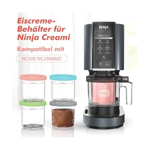 Ninja Creami Deluxe Lot de 4 pintes et couvercles de rechange sans BPA, passent au lave-vaisselle, couvercles colorés, 24 oz