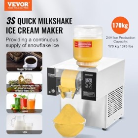VEVOR Machine à Glace Râpée de Neige Commerciale, Machine à Râper la Glace 170 kg/24H, en Inox, Système de Refroidissement pa