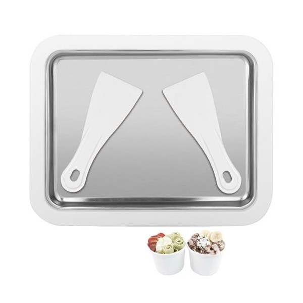 Machine Crème Glacée avec 2 Spatules, Plaque Glace Roulée Instantanée, Maker Ice Cream pour DIY Famille, Plateau Roll Gelato 