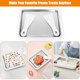 Machine Crème Glacée avec 2 Spatules, Plaque Glace Roulée Instantanée, Maker Ice Cream pour DIY Famille, Plateau Roll Gelato 