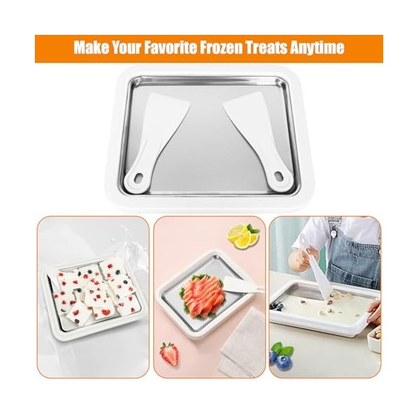 Machine Crème Glacée avec 2 Spatules, Plaque Glace Roulée Instantanée, Maker Ice Cream pour DIY Famille, Plateau Roll Gelato 