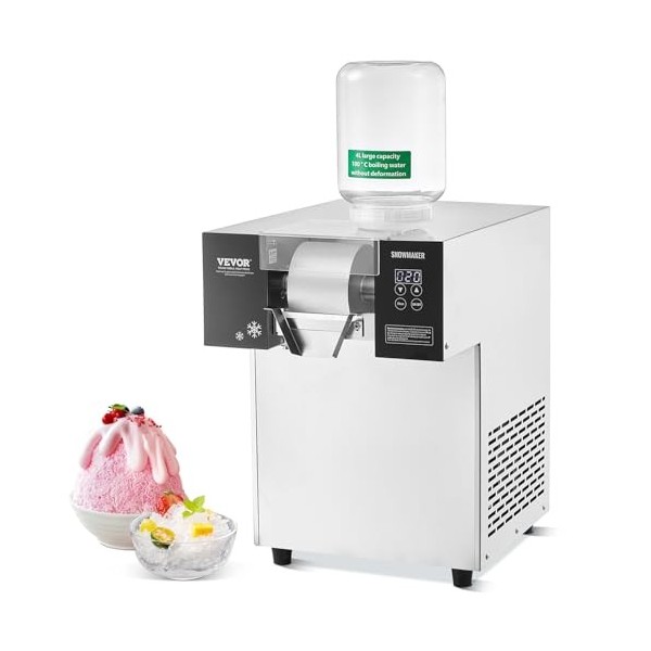 VEVOR Machine à Glace Râpée de Neige Commerciale, Machine à Râper la Glace 180 kg/24H, en Inox, Système de Refroidissement pa