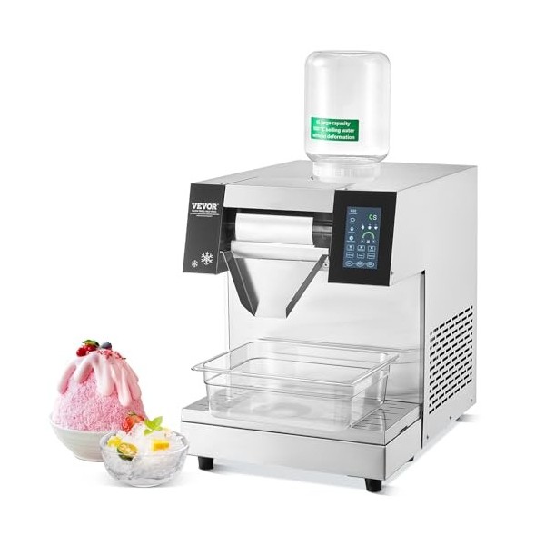 VEVOR Machine à Glace Râpée de Neige Commerciale, Machine à Râper la Glace 260 kg/24H, en Inox, Système de Refroidissement pa