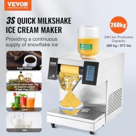 VEVOR Machine à Glace Râpée de Neige Commerciale, Machine à Râper la Glace 260 kg/24H, en Inox, Système de Refroidissement pa