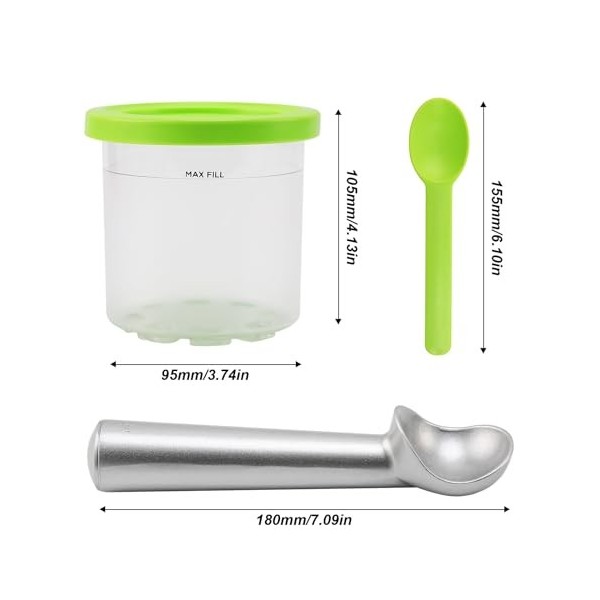Yolispa Lot de 4 récipients Creami pour sorbetière Ninja Creami, avec couvercle, 4 cuillères colorées et cuillères en alumini