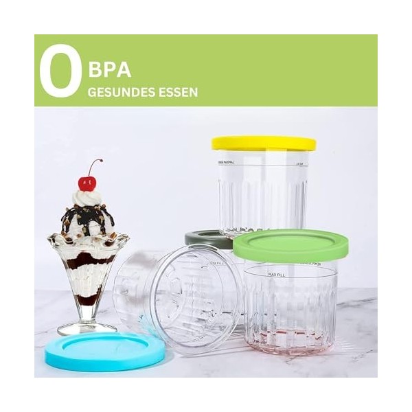 Ninja Creami Lot de 4 récipients avec couvercle et cuillère pour sorbetière Ninja Creami NC501 NC500