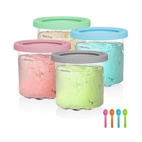 Morofme Creami Pints et couvercles pour ninja Lot de 4 récipients à crème glacée pour ninja Compatible avec NC301 NC300 NC299