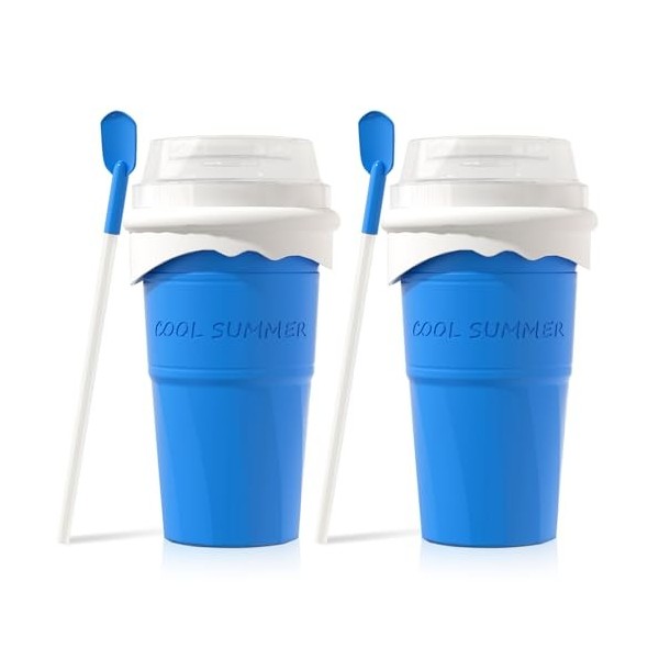 Lot de 2 gobelets à presser pour milkshake à faire soi-même, 500 ml, smoothie pour enfants, machine à glaçons 2 bleus 500 m