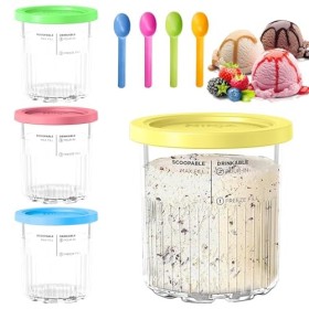 XSYKJGS Lot de 4 récipients à glace faits maison pour sorbetière Ninja Creami, compatibles avec la série NC501 NC500, sans BP