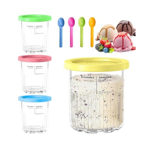XSYKJGS Lot de 4 récipients à glace faits maison pour sorbetière Ninja Creami, compatibles avec la série NC501 NC500, sans BP