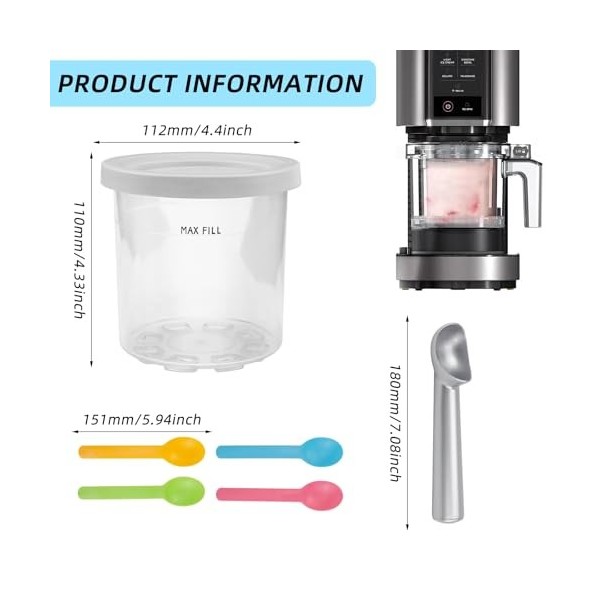 UVVRUR Lot de 4 bacs à glace pour crème glacée - Pour ninja - Pour sorbetière Creami - Pour sorbetière Ninja Creamy - Pour la