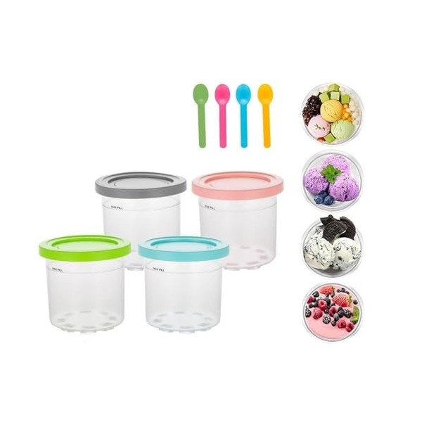 Creami Deluxe Ice Cream Lot de 4 récipients pour machine à crème glacée Ninja sans BPA, passe au lave-vaisselle, compatibles 