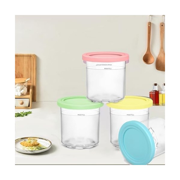 Creami Deluxe Ice Cream Lot de 4 récipients pour machine à crème glacée Ninja sans BPA, passe au lave-vaisselle, compatibles 
