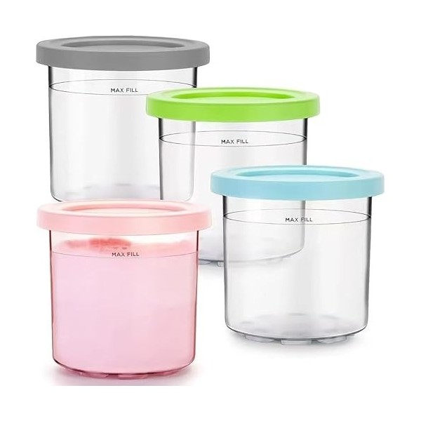GOHOF Lot de 4 récipients de rechange pour pintes et couvercles Ninja Creami NC301, NC300, CN301CO, CN305A NC301Series couve