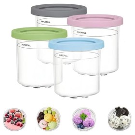 DRSUMLF Lot de 4 bacs à crème glacée de rechange pour crème glacée Ninja Creami avec couvercles, transparents et réutilisable