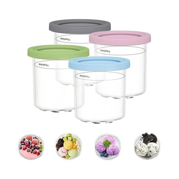 DRSUMLF Lot de 4 bacs à crème glacée de rechange pour crème glacée Ninja Creami avec couvercles, transparents et réutilisable