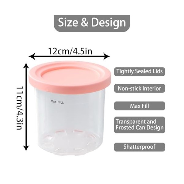 Litinliv 4 Récipients à Crème Glacée compatible avec NC299AMZ C300s Series NC300UK, 400ml Bac à Crème Glacée Sans BPA, Lavabl