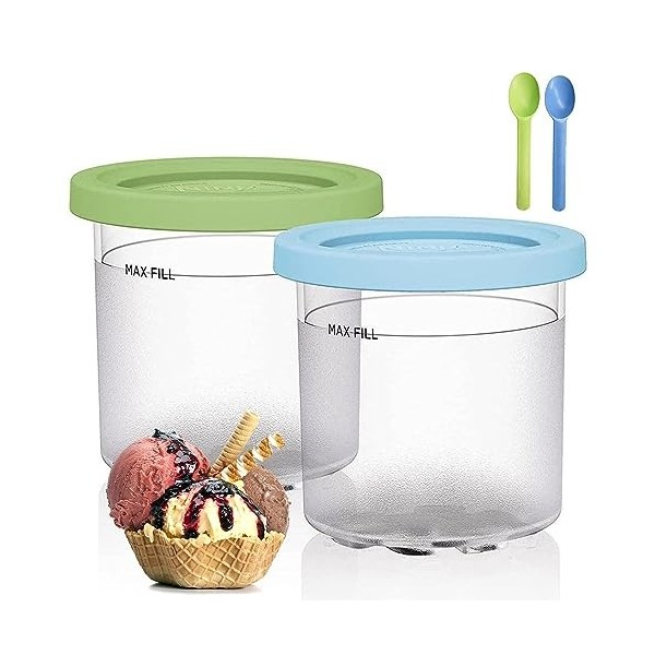 Reusable Lot de 2 récipients Creami sans BPA pour ninja Creami, Pint, crème glacée pour sorbetière ninja Accessoires passent 
