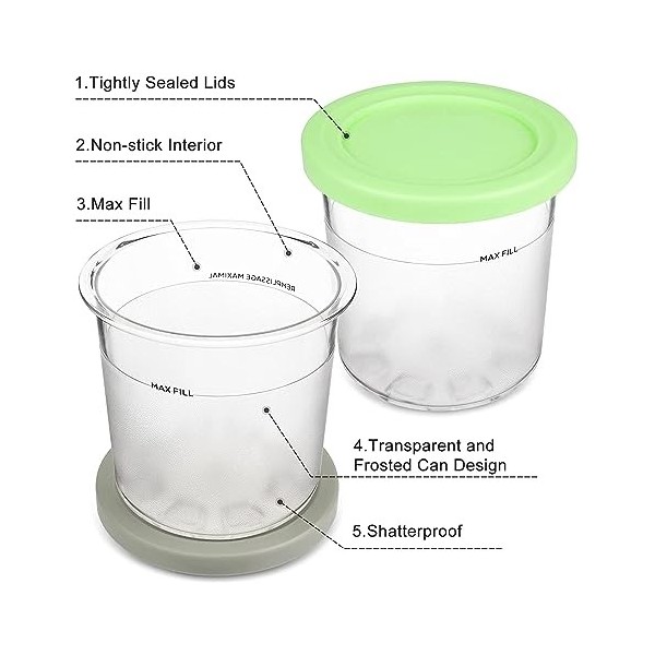 Reusable Lot de 2 récipients Creami sans BPA pour ninja Creami, Pint, crème glacée pour sorbetière ninja Accessoires passent 