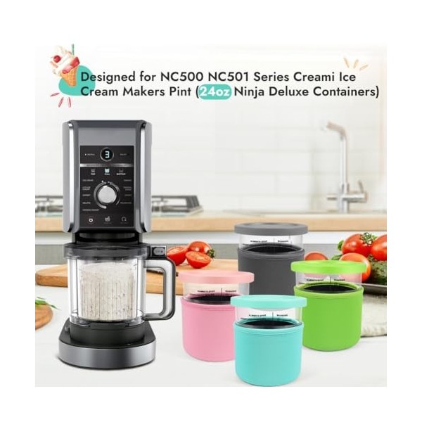 GINOYA Manchons à crème glacée pour Ninja NC501EU Pints, 4pcs Manchons isolants réutilisables en néoprène Accessoires compati