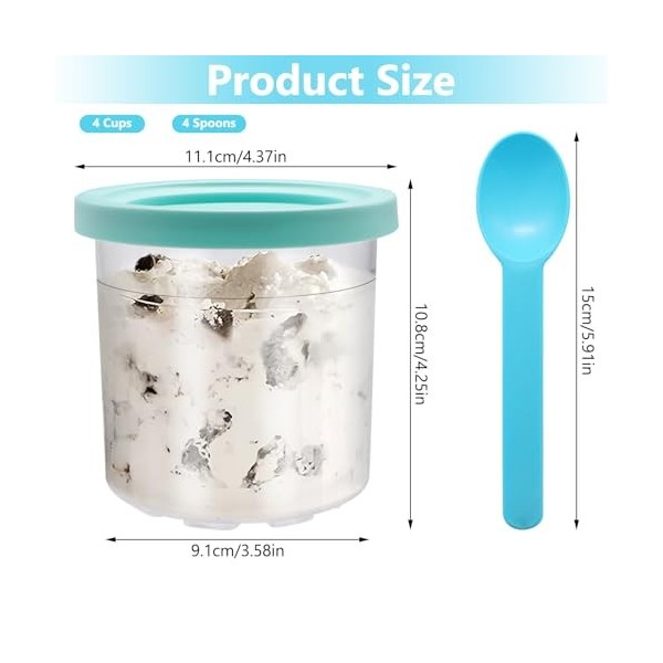 Viceda Lot de 4 gobelets de rechange pour crème glacée Ninja Creami Deluxe NC300 Series, NC301, NC299AMZ, CN305A, CN301CO , 