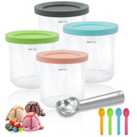 Surplex Bacs à Crème Glacée,Récipient Creami pour la machine à glace Ninja Creami, 4pcs Accessoires pour pots à crème glacée 