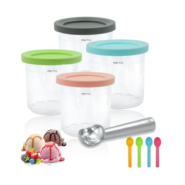 Surplex Bacs à Crème Glacée,Récipient Creami pour la machine à glace Ninja Creami, 4pcs Accessoires pour pots à crème glacée 