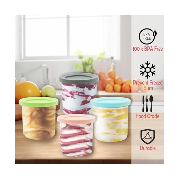 Surplex Bacs à Crème Glacée,Récipient Creami pour la machine à glace Ninja Creami, 4pcs Accessoires pour pots à crème glacée 